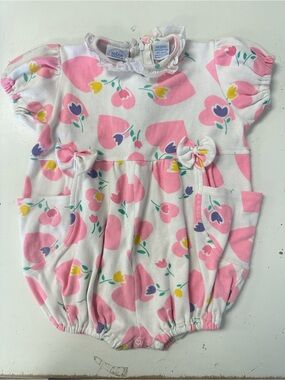 Vintage Mine Alone 80's Bubble Romper Hearts Floral Eyelet Collar 24m